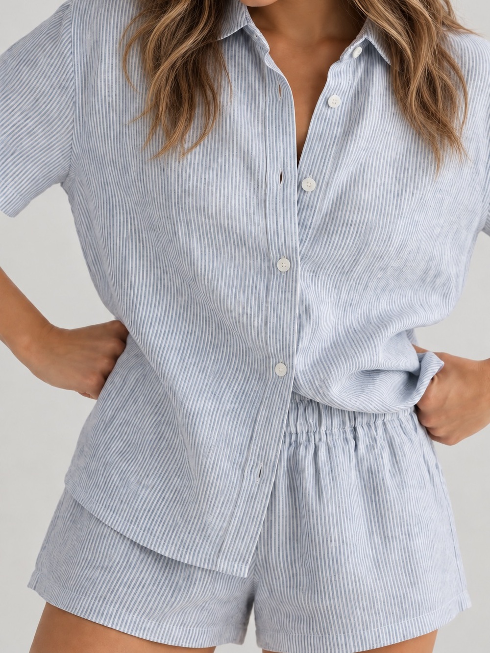 Quince 100% European Linen Pajama Set Blue Pinstripe XS